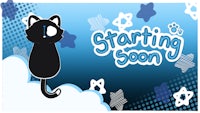 a black cat on a blue background with the words starting soon